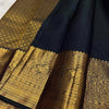 Royal Navy Blue Banarasi Silk Saree with Antique Gold Zari Floral Weaving & Grand Traditional Border
