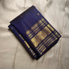 Royal Indigo Blue Silk Saree with Antique Gold Zari Temple Border & Elegant Grid Weaving
