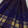 Royal Indigo Blue Silk Saree with Antique Gold Zari Temple Border & Elegant Grid Weaving