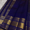 Royal Indigo Blue Silk Saree with Antique Gold Zari Temple Border & Elegant Grid Weaving