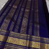 Royal Indigo Blue Silk Saree with Antique Gold Zari Temple Border & Elegant Grid Weaving