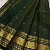 Emerald Green Silk Saree with Antique Gold Zari Grid Weaving & Royal Temple Border