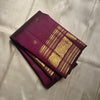 Royal Wine Purple Silk Saree with Antique Gold Zari Checks & Traditional Temple Border