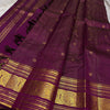Royal Wine Purple Silk Saree with Antique Gold Zari Checks & Traditional Temple Border