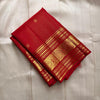 Regal Ruby Red Silk Saree with Antique Gold Zari Checks & Heritage Temple Border