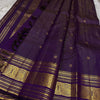 Royal Purple Silk Saree with Antique Gold Zari Checks & Classic Temple Border