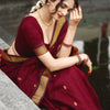 Regal Maroon Banarasi Silk Saree with Antique Gold Zari Buttas & Traditional Heritage Border