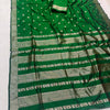 Royal Emerald Green Banarasi Silk Saree with Antique Gold Zari Buttas & Heritage Woven Border