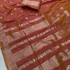Royal Rust Brown Banarasi Silk Saree with Antique Gold Zari Buttas & Traditional Woven Border
