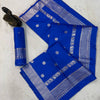 Regal Royal Blue Banarasi Silk Saree with Silver Zari Buttas & Heritage Woven Border
