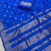 Regal Royal Blue Banarasi Silk Saree with Silver Zari Buttas & Heritage Woven Border