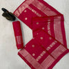 Royal Rani Pink Banarasi Silk Saree with Silver Zari Floral Buttas & Classic Heritage Border