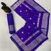 Royal Sapphire Blue Banarasi Silk Saree with Silver Zari Floral Buttas & Traditional Heritage Border