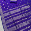 Royal Sapphire Blue Banarasi Silk Saree with Silver Zari Floral Buttas & Traditional Heritage Border