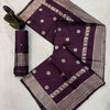 Royal Plum Banarasi Silk Saree with Antique Silver Zari Floral Buttas & Heritage Woven Border
