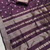 Royal Plum Banarasi Silk Saree with Antique Silver Zari Floral Buttas & Heritage Woven Border