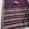 Royal Plum Banarasi Silk Saree with Antique Silver Zari Floral Buttas & Heritage Woven Border
