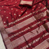 Classic Crimson Red Banarasi Silk Saree with Antique Silver Zari Floral Buttas & Royal Woven Border