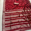 Classic Crimson Red Banarasi Silk Saree with Antique Silver Zari Floral Buttas & Royal Woven Border