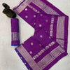Royal Amethyst Purple Banarasi Silk Saree with Antique Silver Zari Floral Buttas & Heritage Woven Border