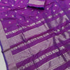 Royal Amethyst Purple Banarasi Silk Saree with Antique Silver Zari Floral Buttas & Heritage Woven Border
