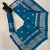 Royal Teal Blue Banarasi Silk Saree with Antique Silver Zari Floral Buttas & Traditional Heritage Border