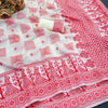 Ivory White Handblock Print Cotton Saree with Crimson Red Folk Motifs & Statement Traditional Border