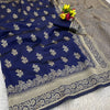 Premium Luxury Navy Blue Silk Saree with Rich Antique Gold Zari Border & Royal Designer Pallu
