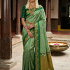 Emerald Green Premium Luxury Silk Saree with Peacock Zari Border & Regal Antique Gold Pallu