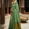 Emerald Green Premium Luxury Silk Saree with Peacock Zari Border & Regal Antique Gold Pallu