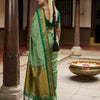 Emerald Green Premium Luxury Silk Saree with Peacock Zari Border & Regal Antique Gold Pallu