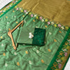 Emerald Green Premium Luxury Silk Saree with Peacock Zari Border & Regal Antique Gold Pallu