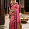 Rose Pink Premium Luxury Silk Saree with Peacock Zari Border & Royal Antique Gold Pallu