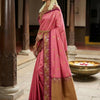 Rose Pink Premium Luxury Silk Saree with Peacock Zari Border & Royal Antique Gold Pallu