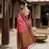 Rose Pink Premium Luxury Silk Saree with Peacock Zari Border & Royal Antique Gold Pallu