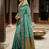 Teal Green Premium Luxury Silk Saree with Peacock Zari Border & Regal Antique Gold Pallu