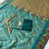 Teal Green Premium Luxury Silk Saree with Peacock Zari Border & Regal Antique Gold Pallu