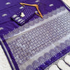 Royal Purple Premium Luxury Silk Saree with Silver Paisley Motifs & Grand Woven Pallu