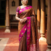 Royal Copper Brown Premium Luxury Silk Saree with Hot Pink Zari Border & Grand Floral Pallu