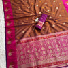 Royal Copper Brown Premium Luxury Silk Saree with Hot Pink Zari Border & Grand Floral Pallu