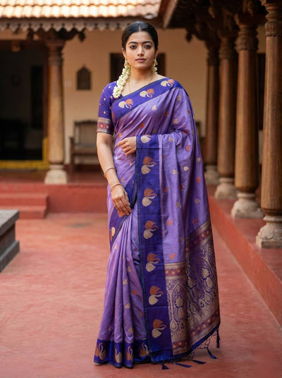 Royal Lavender Purple Premium Luxury Silk Saree with Deep Violet Zari Border & Ornate Banarasi Pallu