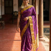 Royal Magenta Purple Premium Luxury Silk Saree with Mustard Gold Swan Zari Border & Grand Banarasi Pallu