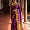 Royal Magenta Purple Premium Luxury Silk Saree with Mustard Gold Swan Zari Border & Grand Banarasi Pallu