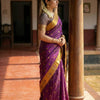 Royal Magenta Purple Premium Luxury Silk Saree with Mustard Gold Swan Zari Border & Grand Banarasi Pallu
