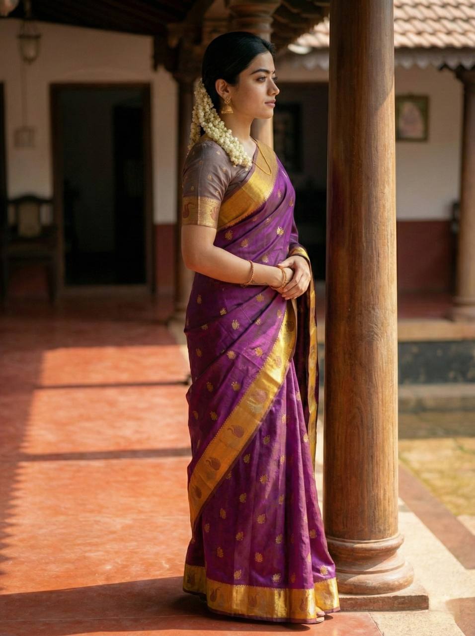 Royal Magenta Purple Premium Luxury Silk Saree with Mustard Gold Swan Zari Border & Grand Banarasi Pallu