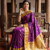 Royal Magenta Purple Premium Luxury Silk Saree with Mustard Gold Swan Zari Border & Grand Banarasi Pallu