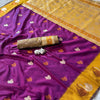 Royal Magenta Purple Premium Luxury Silk Saree with Mustard Gold Swan Zari Border & Grand Banarasi Pallu