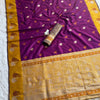 Royal Magenta Purple Premium Luxury Silk Saree with Mustard Gold Swan Zari Border & Grand Banarasi Pallu