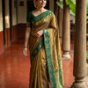 Olive Bronze Premium Luxury Silk Saree with Emerald Green Swan Zari Border & Grand Banarasi Pallu