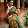 Olive Bronze Premium Luxury Silk Saree with Emerald Green Swan Zari Border & Grand Banarasi Pallu